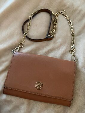 Tory Burch Tan Leather Crossbody with Gold Chain